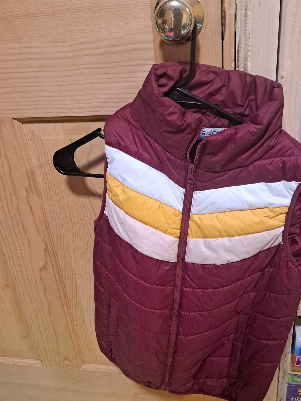 Arizona Jean Company Burgundy Quilted Vest with Yellow & White Stripes